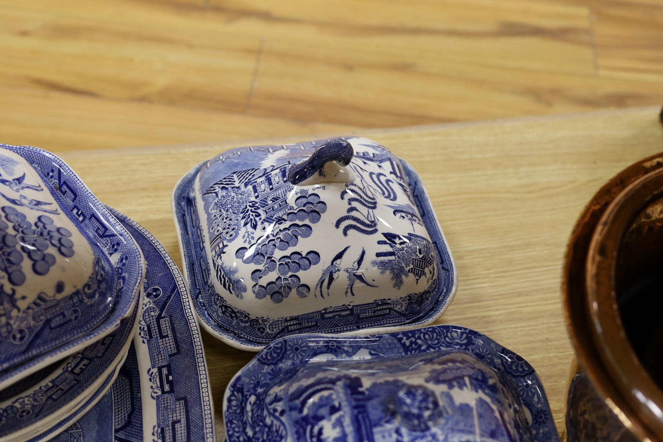 A group of Victorian and later blue and white pottery dinner wares